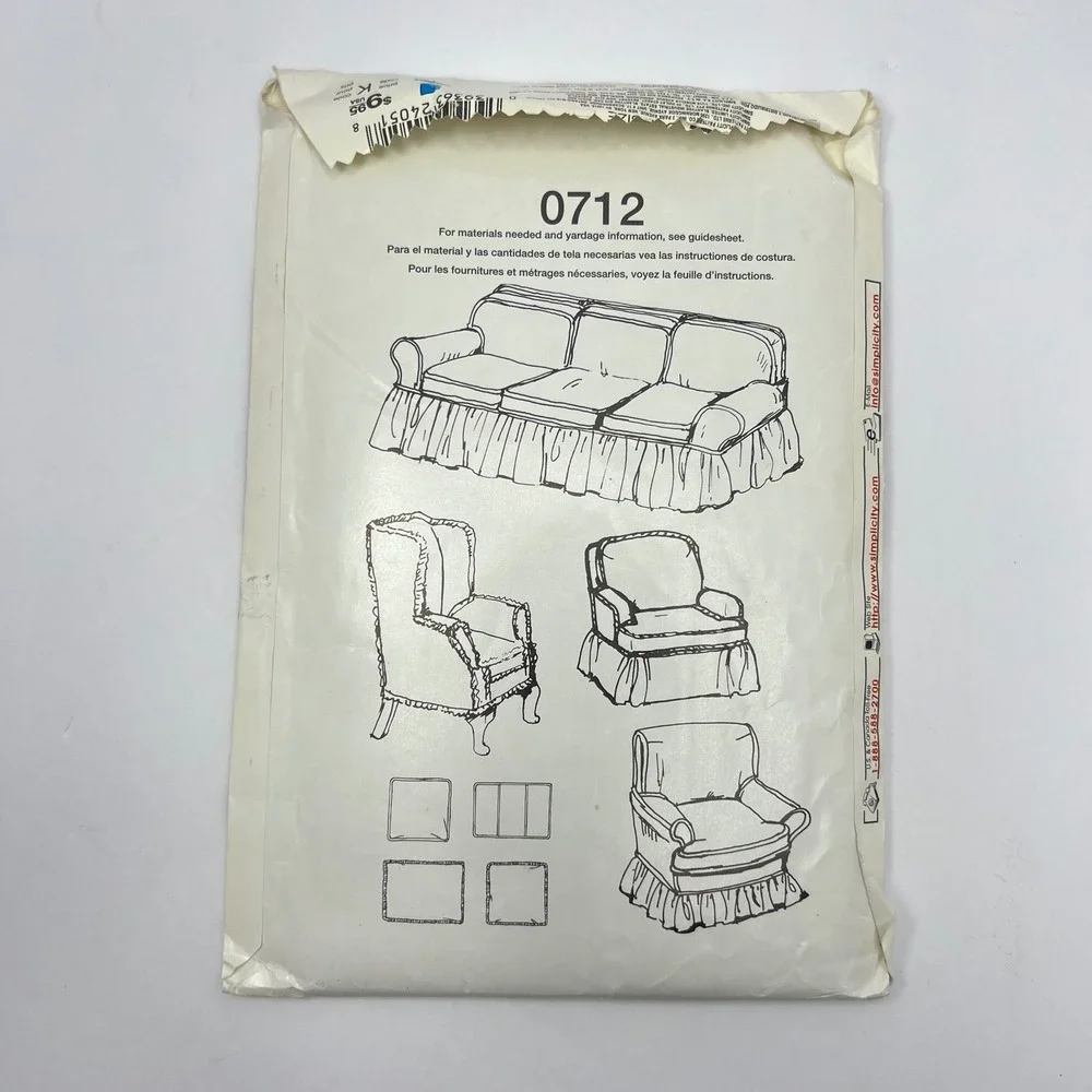 90s Simplicity Donna Lang Home Slipcovers Sewing Pattern 0712 Sofa Chair Cottage